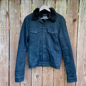 Guess Dillon Faux Fur Lined Black Denim Jacket Size medium